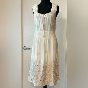 GORGEOUS Sundance Embroidered and Beaded Cotton/Silk Dress in Ivory. Size M